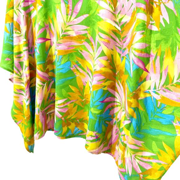 Belle by Kim Gravel Sz Medium Tropical Beach Kimono Style Green Blouse Shirt Top - Picture 6 of 8